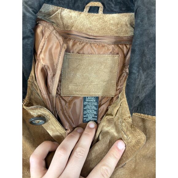 VINTAGE 90s Knightsbridge Faux Suede Jacket Mens Large Brown Barn Outdoor Retro - Picture 6 of 8